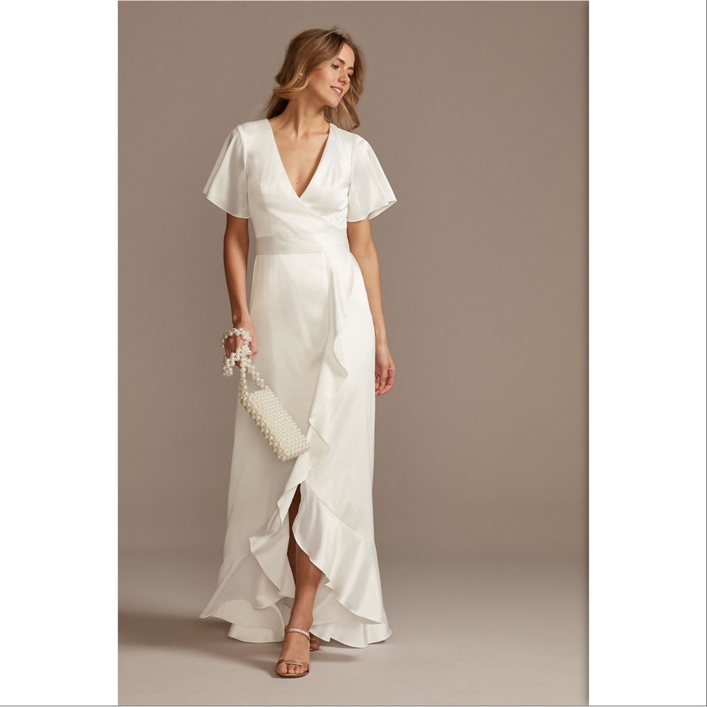 Flutter Sleeve Stretch Satin Dress with Ruffle Hem DB Studio SDWG0825